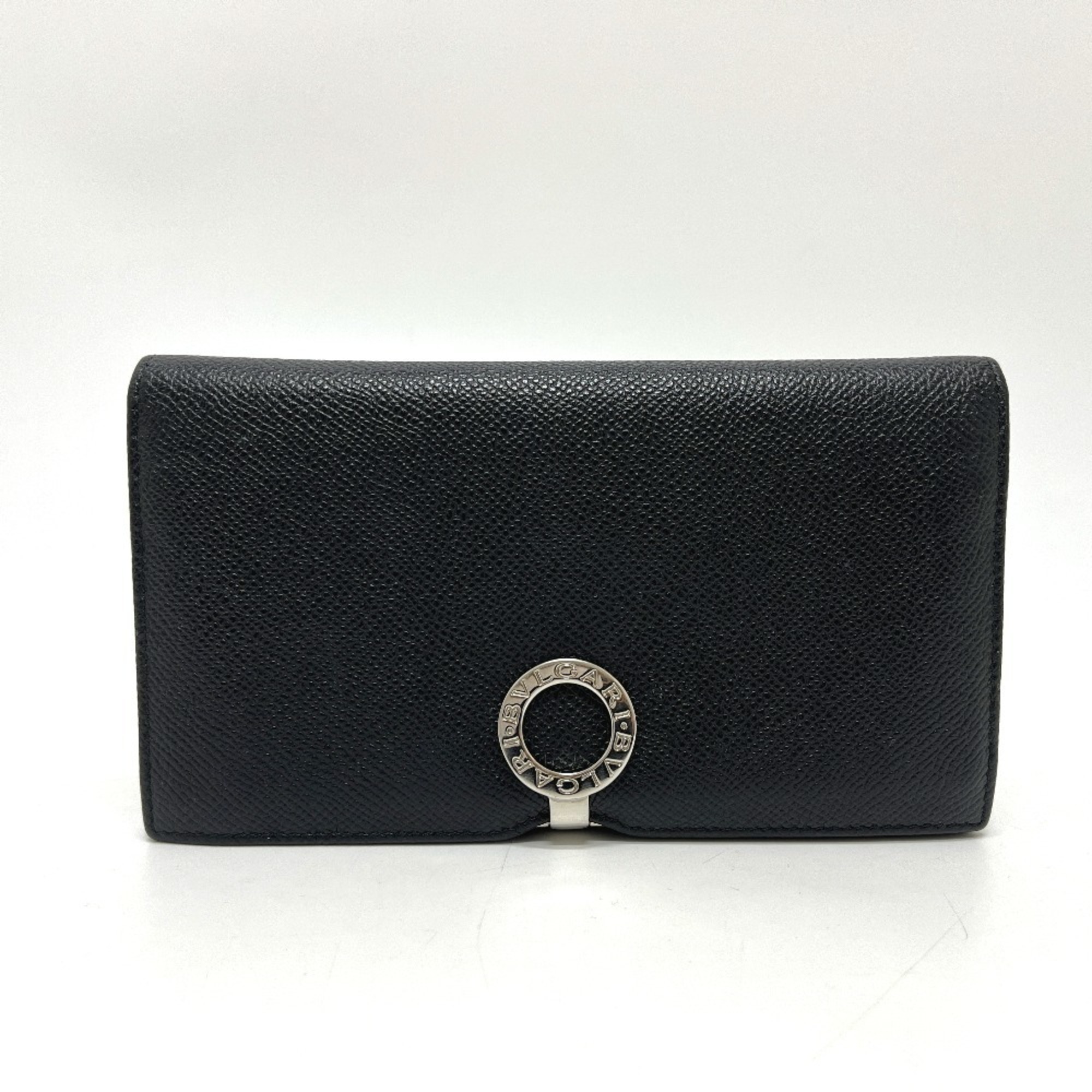 Bvlgari 33745 Logo Clip Bifold Wallet, Long Leather, Women's, Black